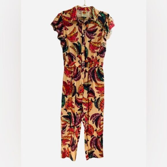 FARM Rio Pink Cream Ruffled Mandarin Collar Jumpsuit - Picture 3 of 12